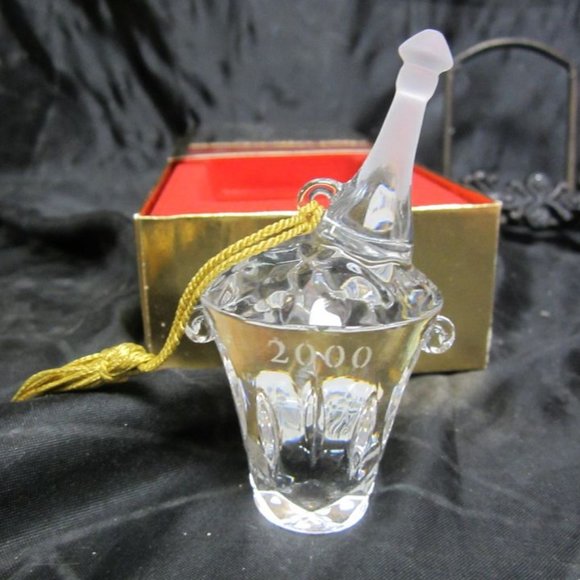 VTG 2000 GORHAM CRYSTAL MILLENIUM ORNAMENT CHAMPAGNE BOTTLE W/BUCKET, ORIG BOX - Picture 5 of 6